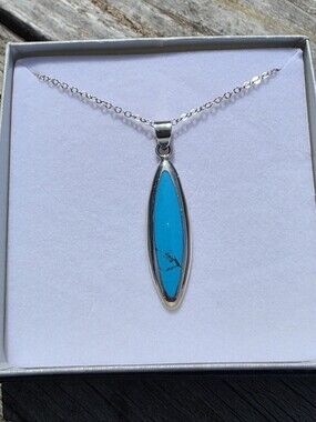 Sterling Silver Sleeping Beauty Turquoise Pendant Necklace | Genuine Turquoise o
